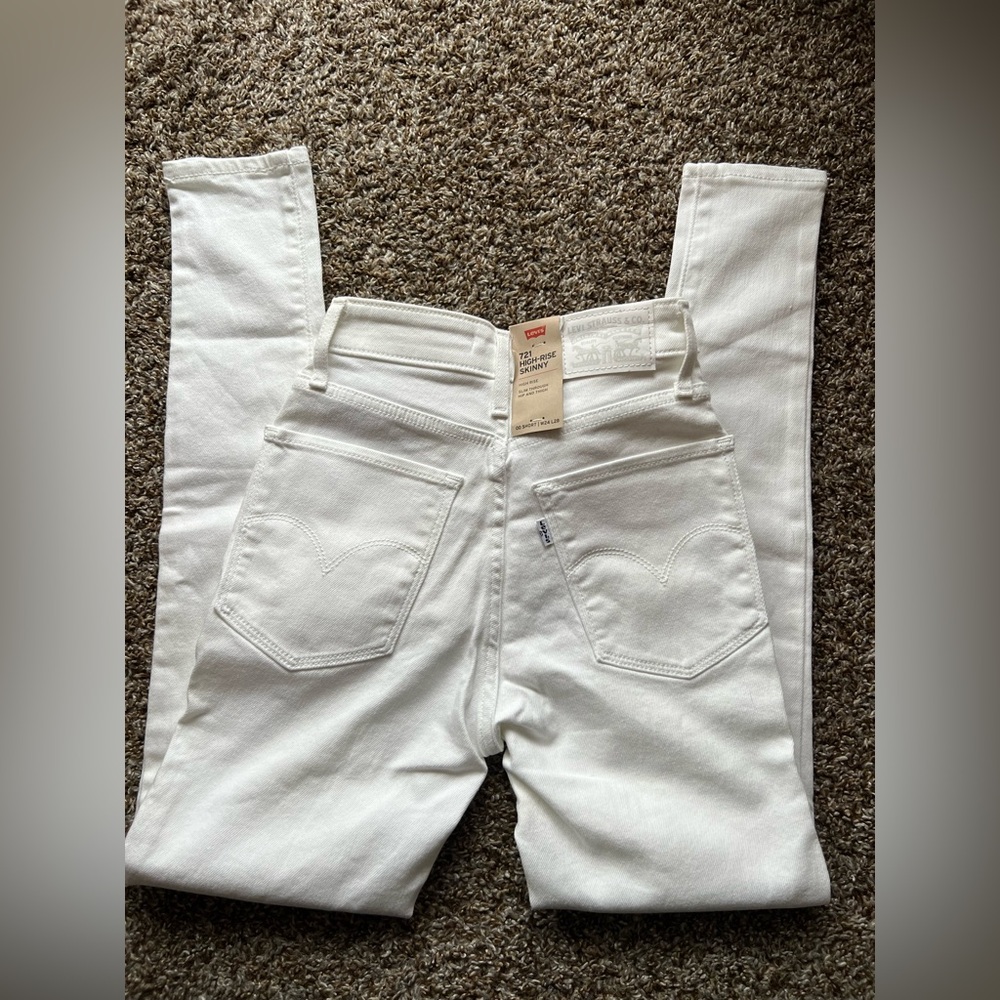 Levi's Premium 721 HIGH RISE SKINNY WOMEN'S JEANS Short W24 L28 WHITE - Picture 6 of 7